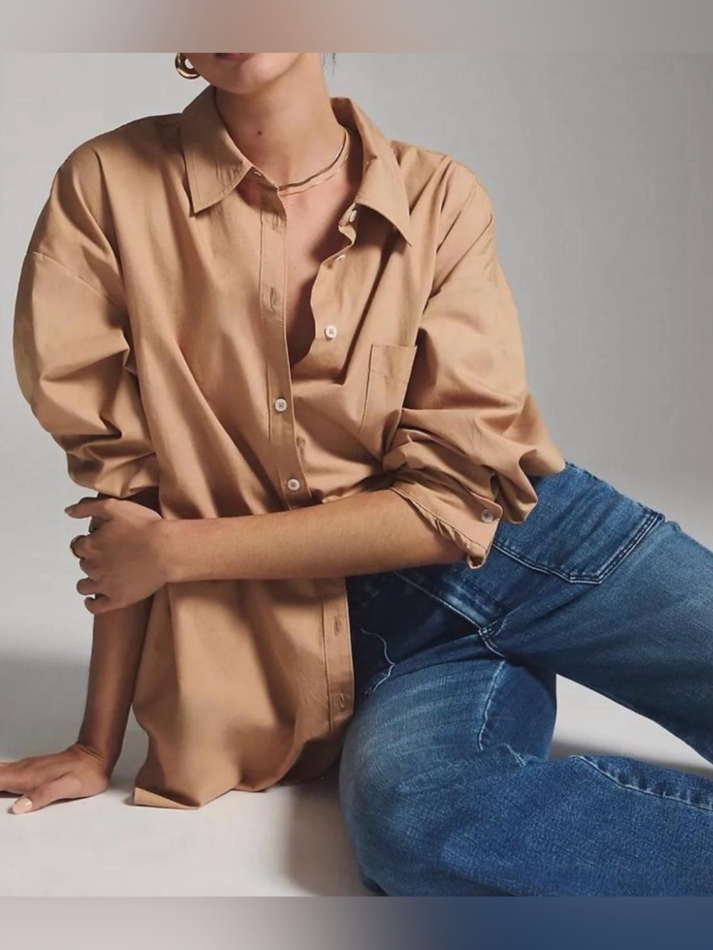 Maeve By Anthropologie “The Bennet” Front Button Shirt Oversized Camel Size XXS